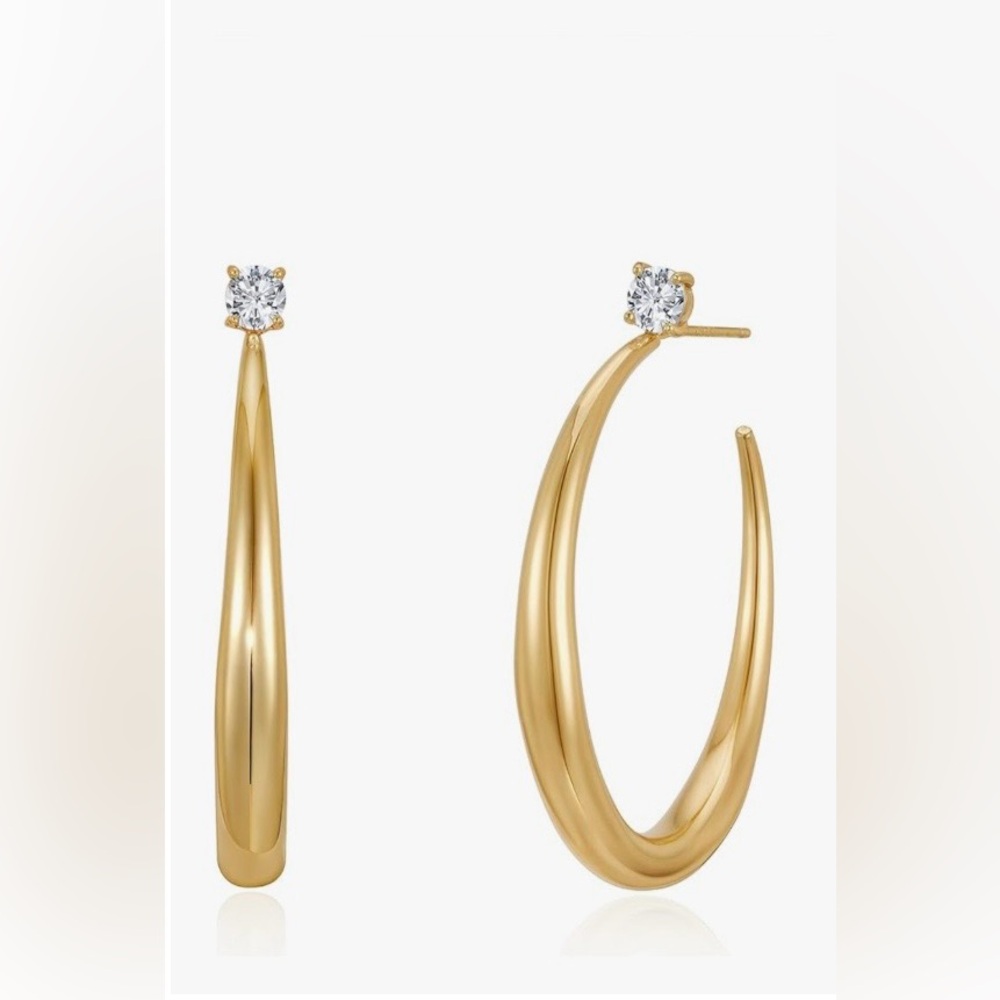 RETAIL 💰360 14K GOLD PLATED 40mm Open Hoop Diamond Statement Earrings